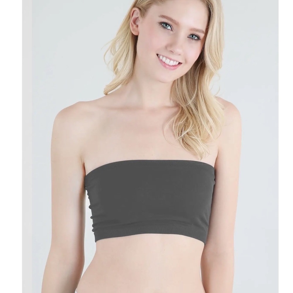 Nikibiki Seamless Bandeau Tube Top Charcoal Grey OS NS1015 Made in USA
